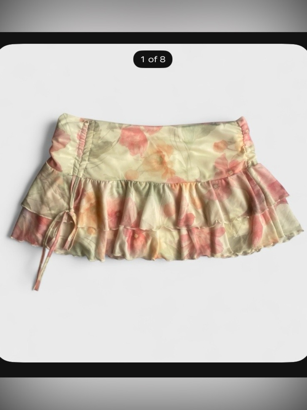SHEIN BAE Yellow Floral Tropical Print Layered Ruffled Hem Skirt Low Waist
